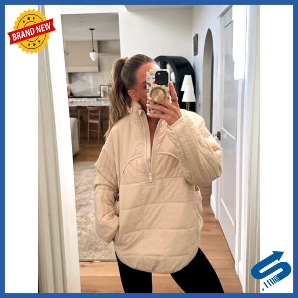 Lightweight Quilted Pullover Jacket Half Zip Puff… - image 6